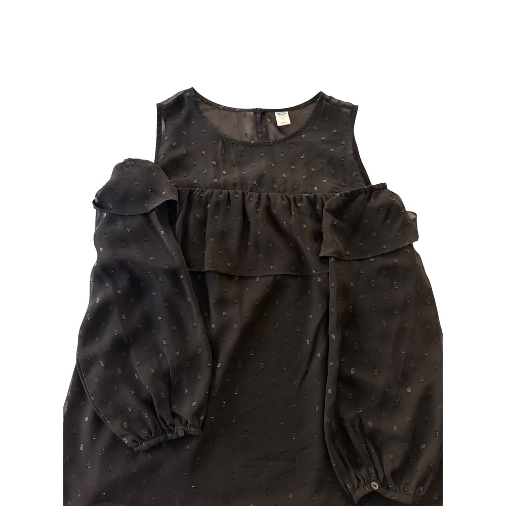 Old‎ Navy Black Cold Shoulder Clip Dot Ruffle Blouse S 130606-01 Shiny Blackjack
